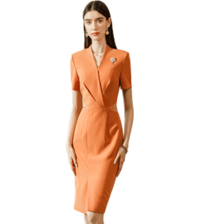 Manufacturer Wholesale Orange Ladies Dresses Office Wear Ad Dress For Women Formal 
