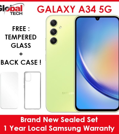 Samsung Galaxy A34 5G 128GB Rom + 8GB Ram / 1 Year Local Samsung Warranty (FREE : TEMPERED GLASS + BACK CASE)