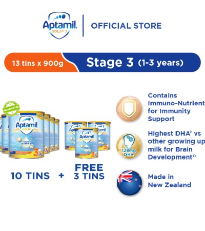 [Buy 10 Get 3 Free] Aptamil Gold+ Immuno-Nutrients Stage 3 Toddler Growing Up Formula Milk Powder 900g
